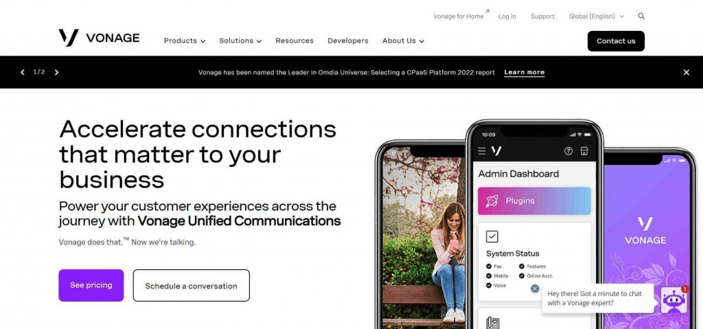 Vonage homepage