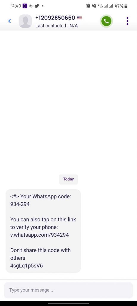 whatsapp verification code in KrispCall virtual phone number