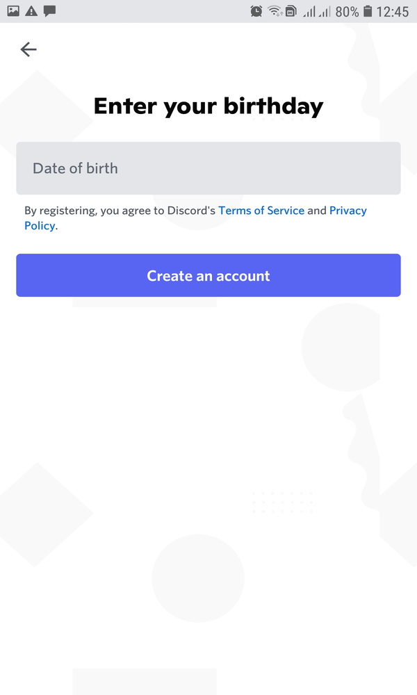 Enter your birthday for discord registration