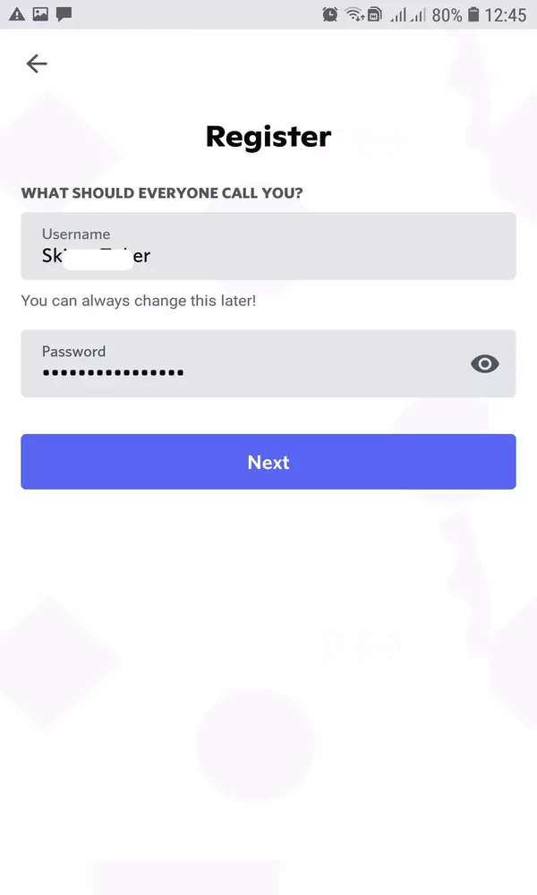 Discord register page