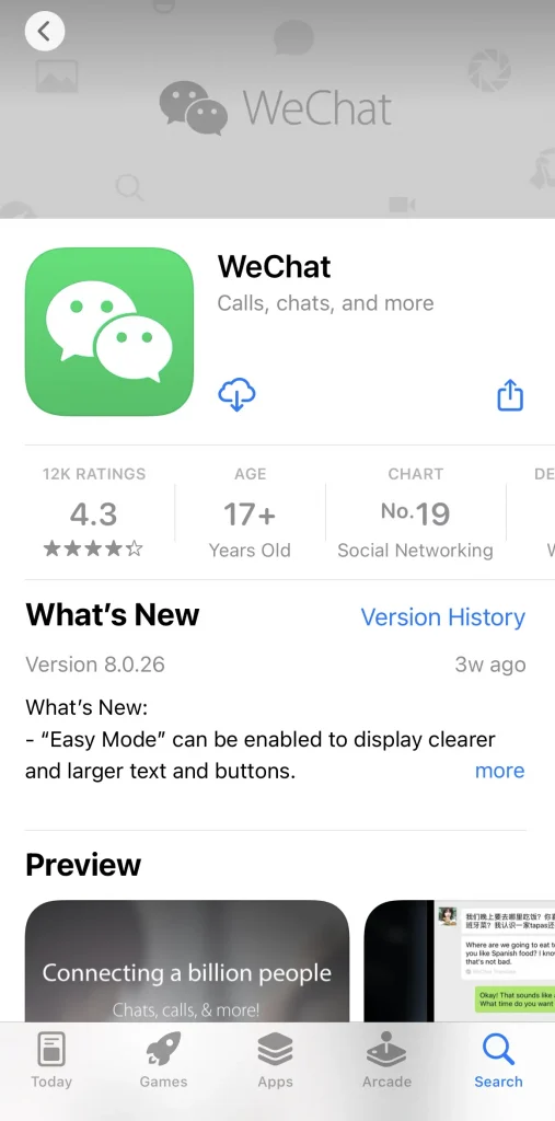 Wechat on Playstore