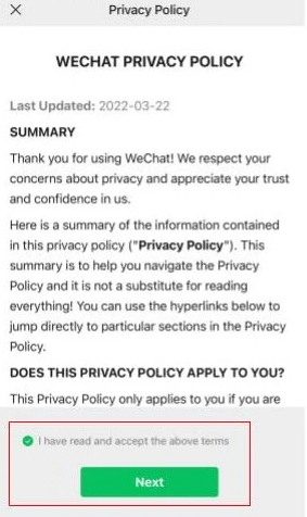 wechat sign up privacy policy