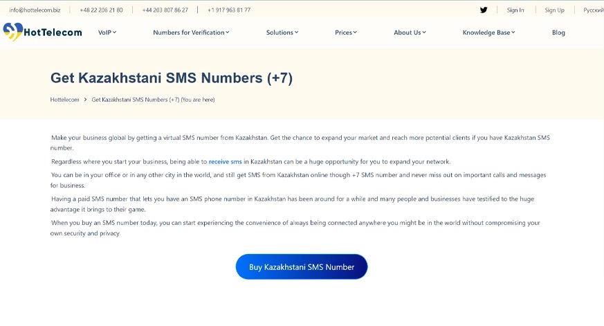 Hottelecom Kazakhstan Virtual Phone Number