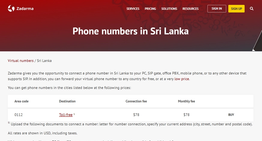 Zadarma Sri Lanka virtual number