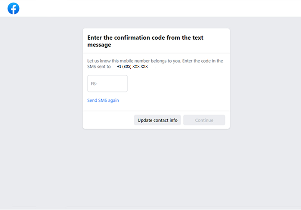 facebook enter confirmation code page