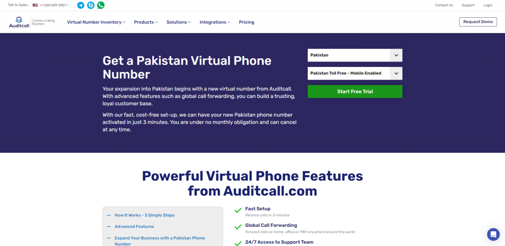 auditcall pakistan virtual number