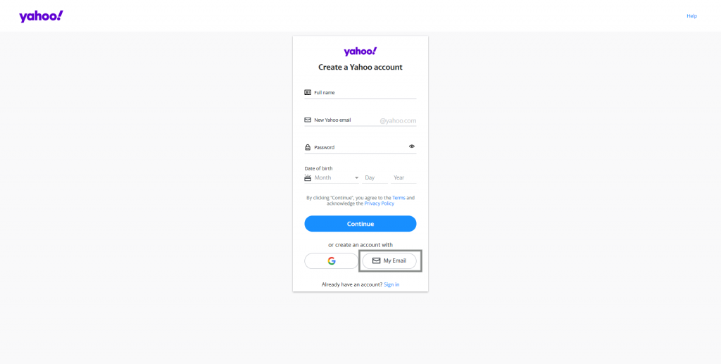 use personal email to create Yahoo Account