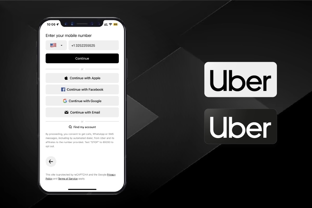 enter phone number to create uber 1