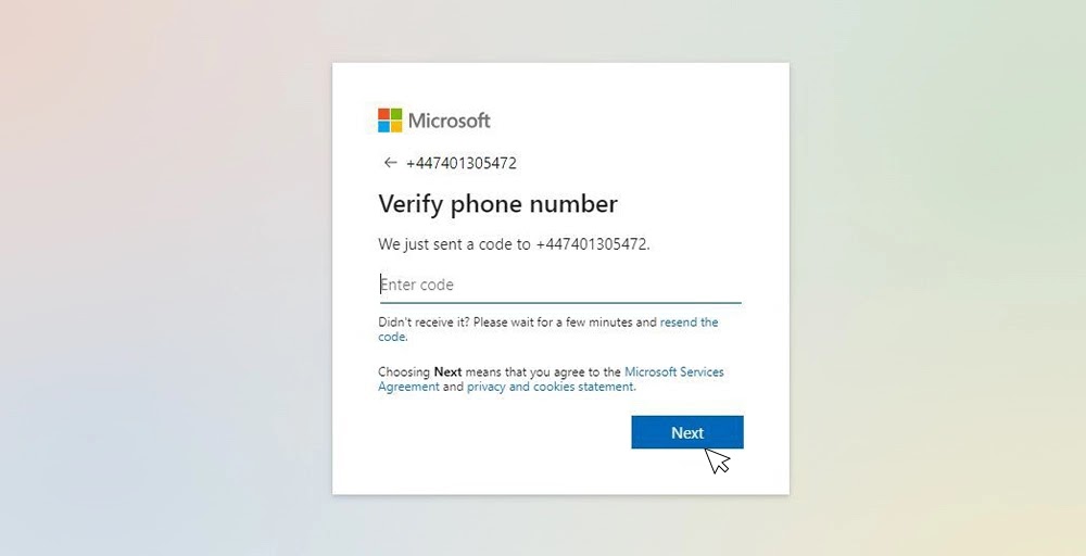 verify Hotmail with 6 digit verification code send to virtual number 1 1
