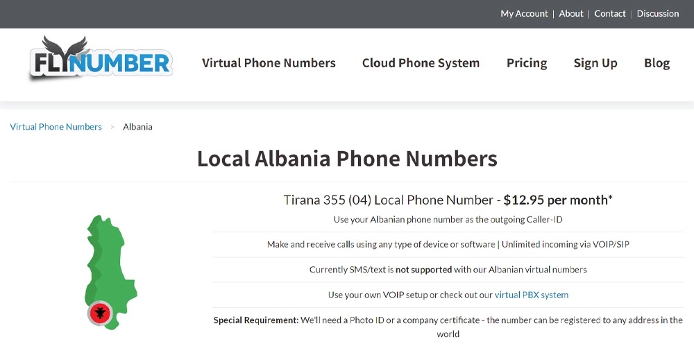 FlyNumber Albania Number
