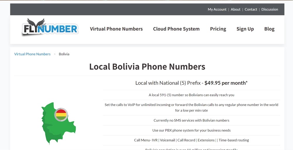 FlyNumber Bolivia Virtual Number 1