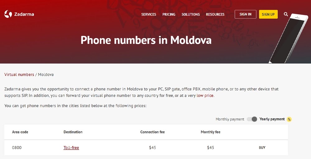 Moldova Virtual Phone Number Zadarma