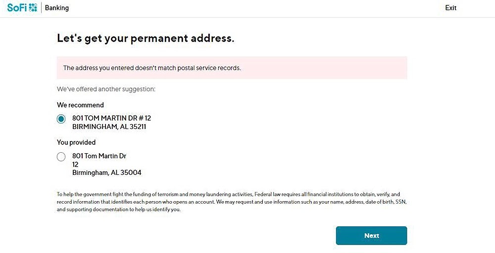 enter your permanent address page