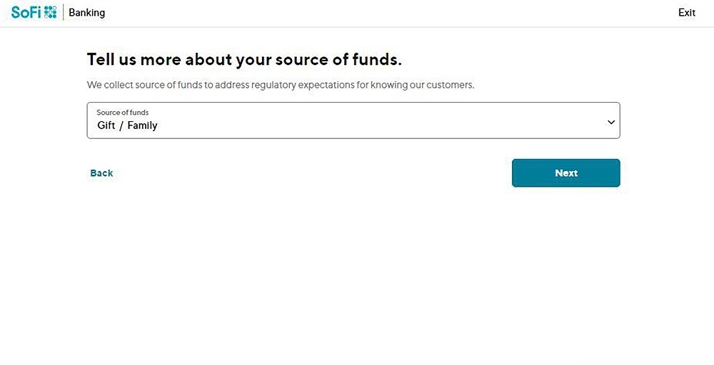 enter your source of funds page in sofi