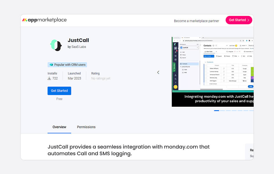 JustCall voip integration with Monday.com