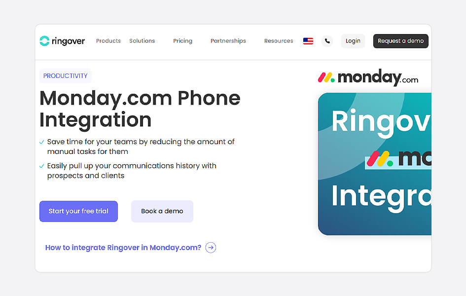 RingOver voip integration with Monday.com