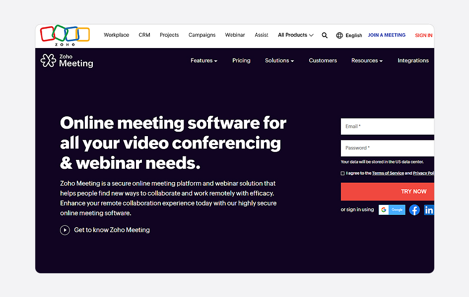 zoho meeting and video conferencing