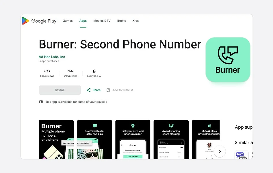 Burner app provide second phone number for Texting