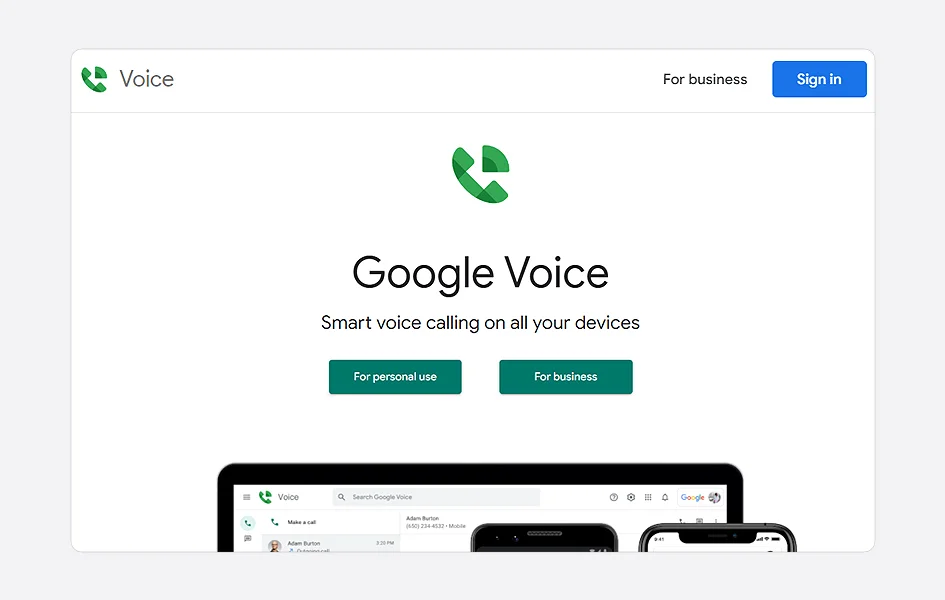 Google Voice free business phone number provider