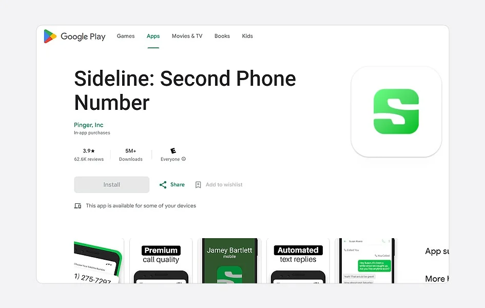 Send text message from different number with sideline