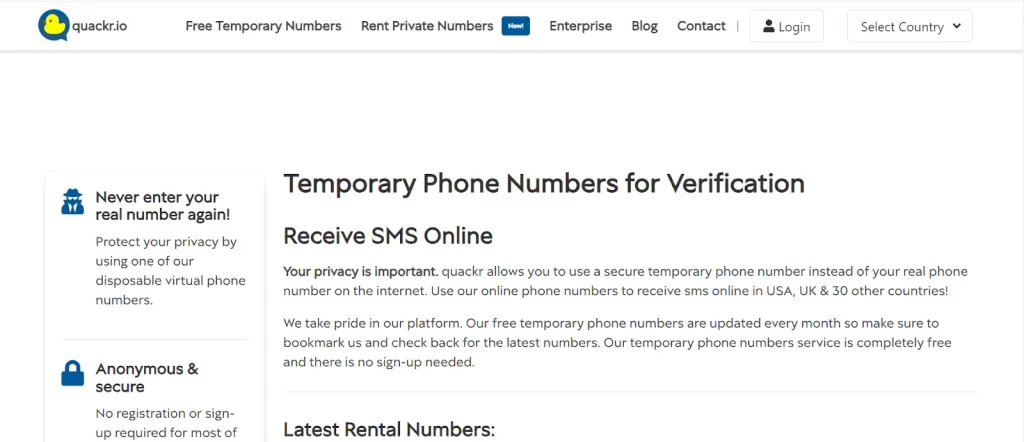 Quackr.io as Temporary Online SMS Receiving Service Provider