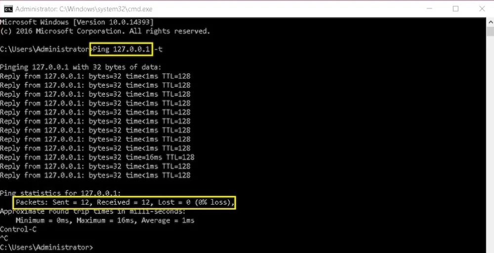Test packet loss in Windows