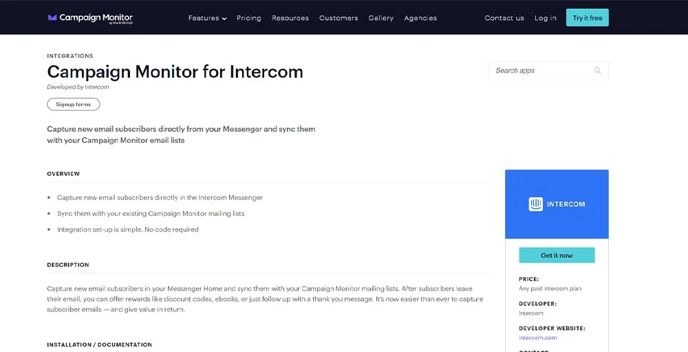 Campaign Monitor Intercom Integrations