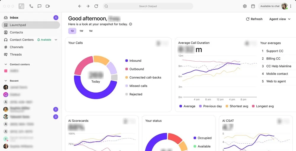 dialpad call center as service dashboard