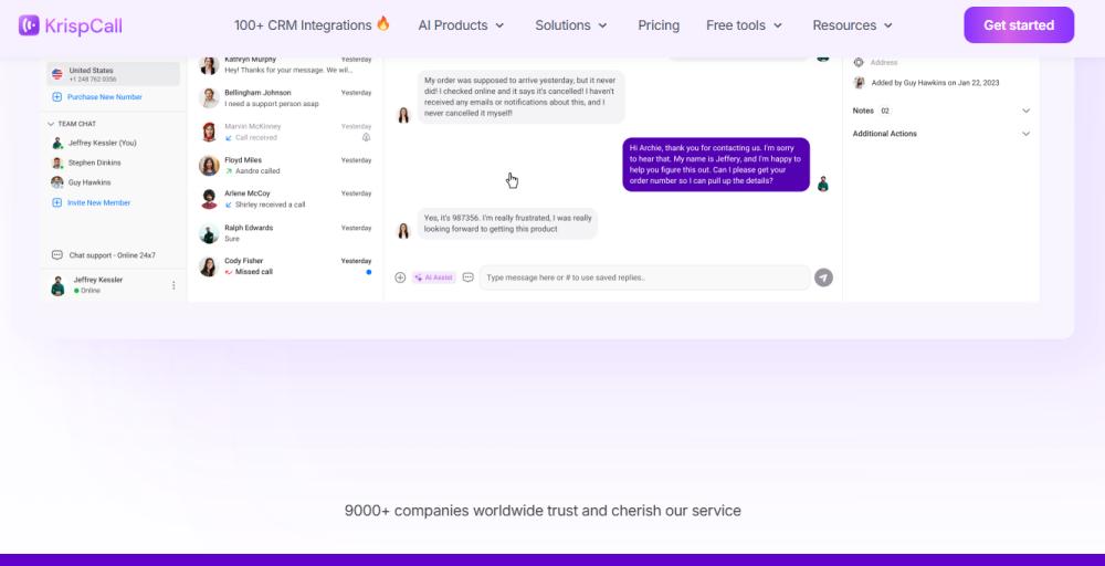 krispcall as ai answering phone services for small business