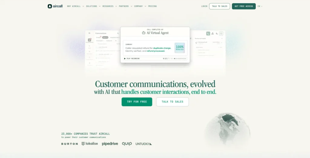 aircall best for crm-heavy salessupport teams