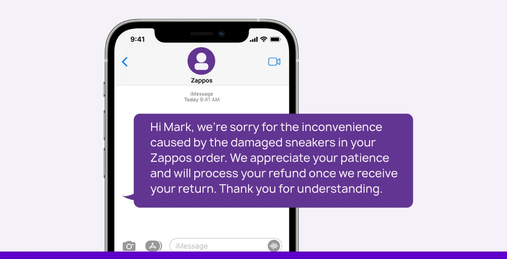 return confirmation SMS is sent to the customer