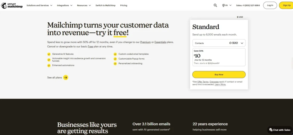Mailchimp: Best for combining mass email and SMS