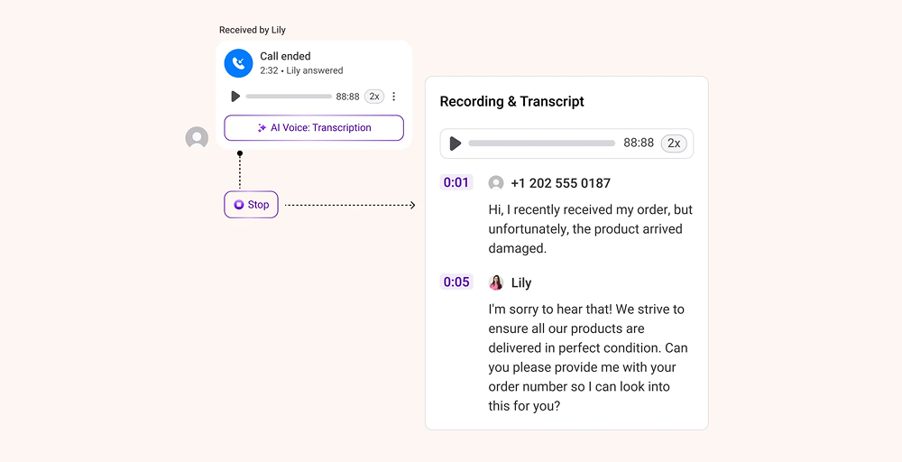 krispcall live call transcript screenshot