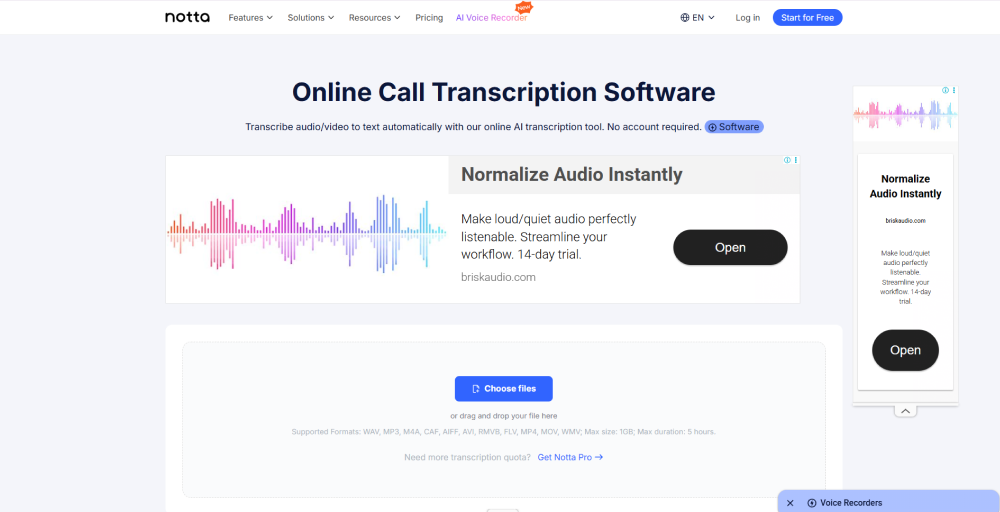 notta call transcription software
