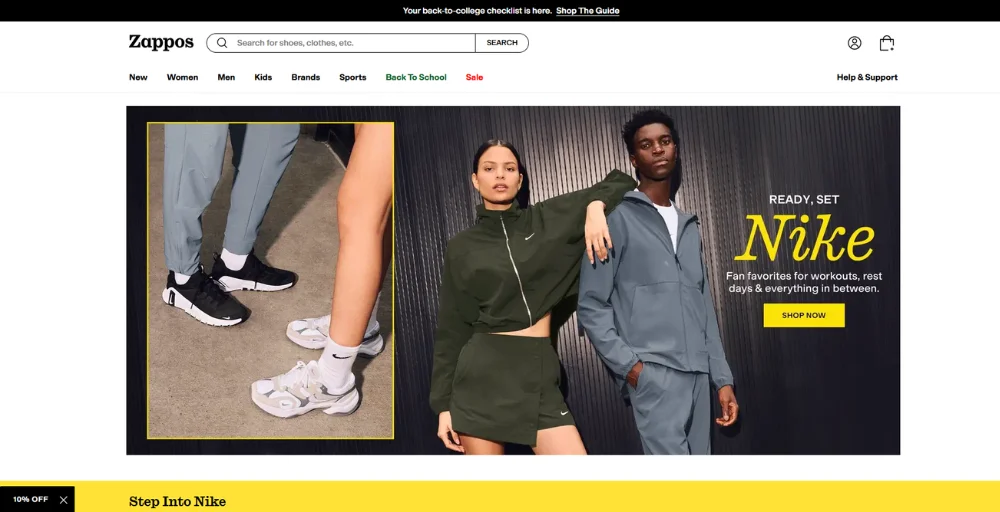 Zappos good customer service example screenshot