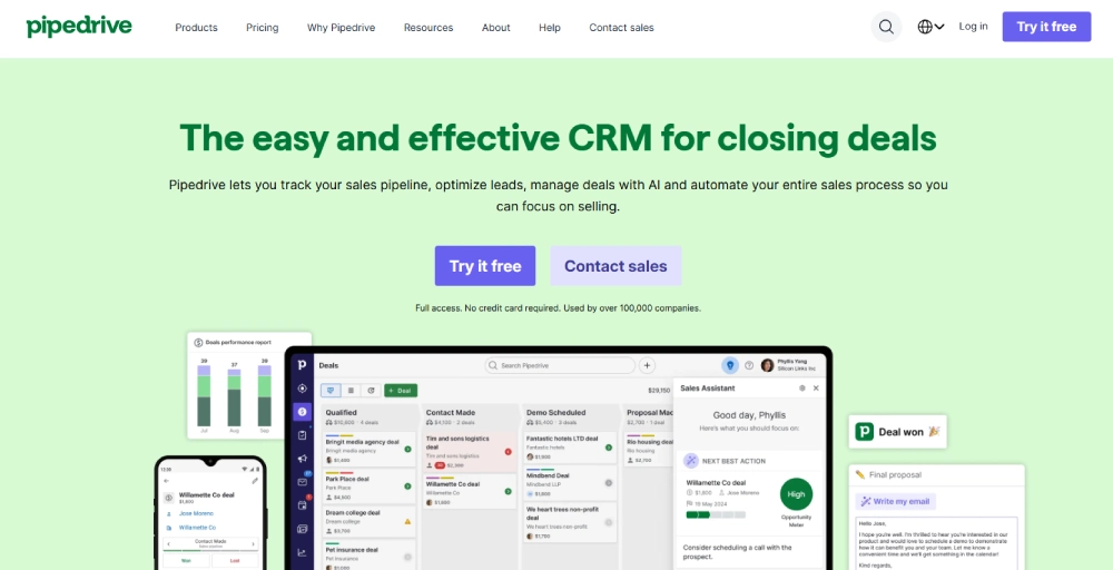 Pipedrive Best for visual sales management