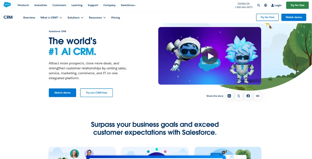 Salesforce Best for highly customizable enterprise workflows