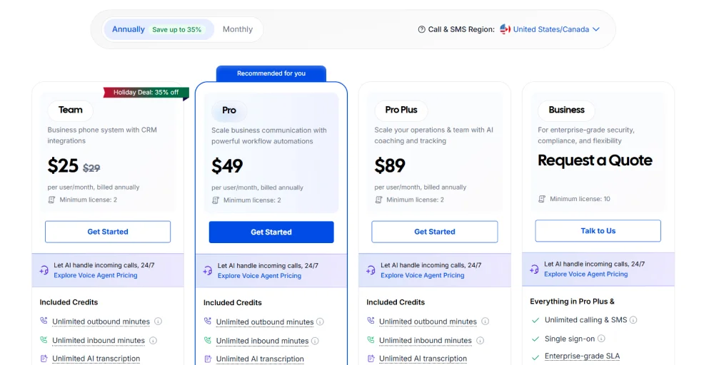 JustCall Plans and Pricing Overview