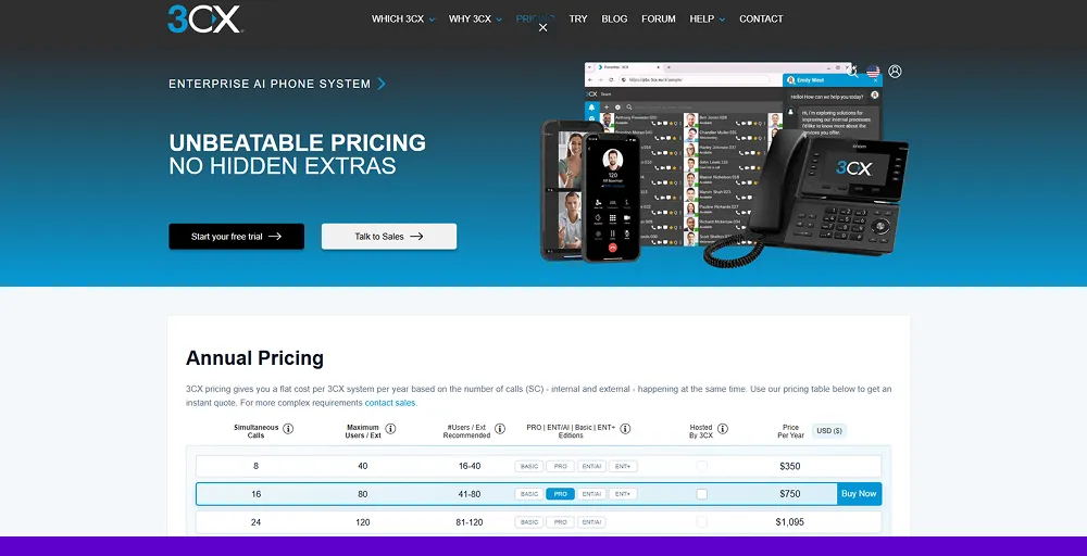 3CX Plans and Pricing Overview