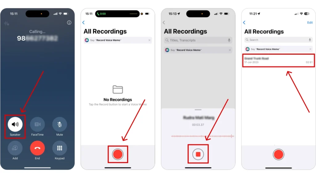 step by step process of recording voice memo in iphone