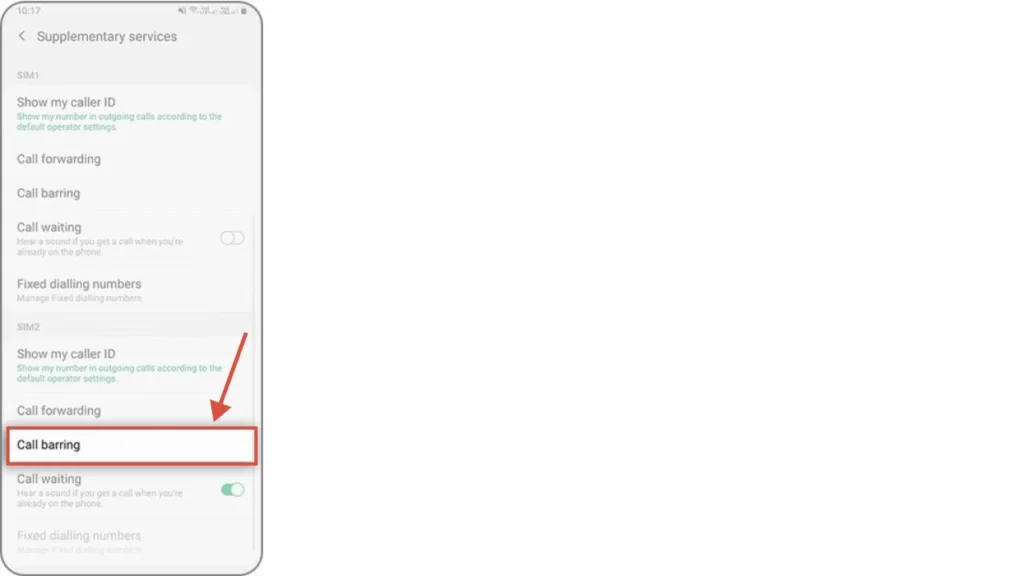 tap on barring options
