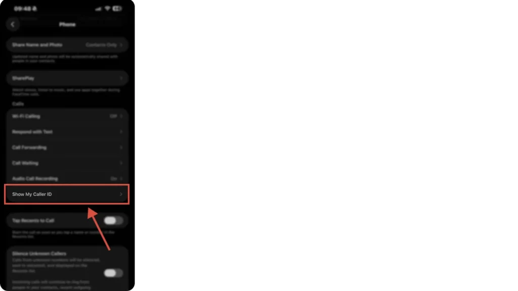 Then select Show My Caller ID