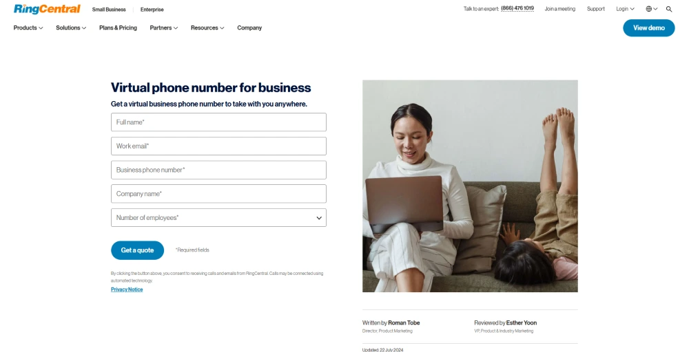 ringcentral virtual phone number apps