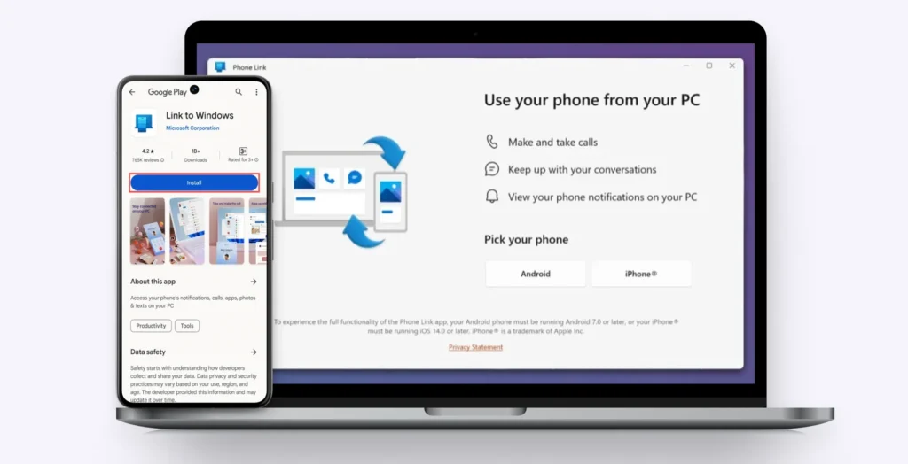 Windows and Android link Microsoft Phone Link
