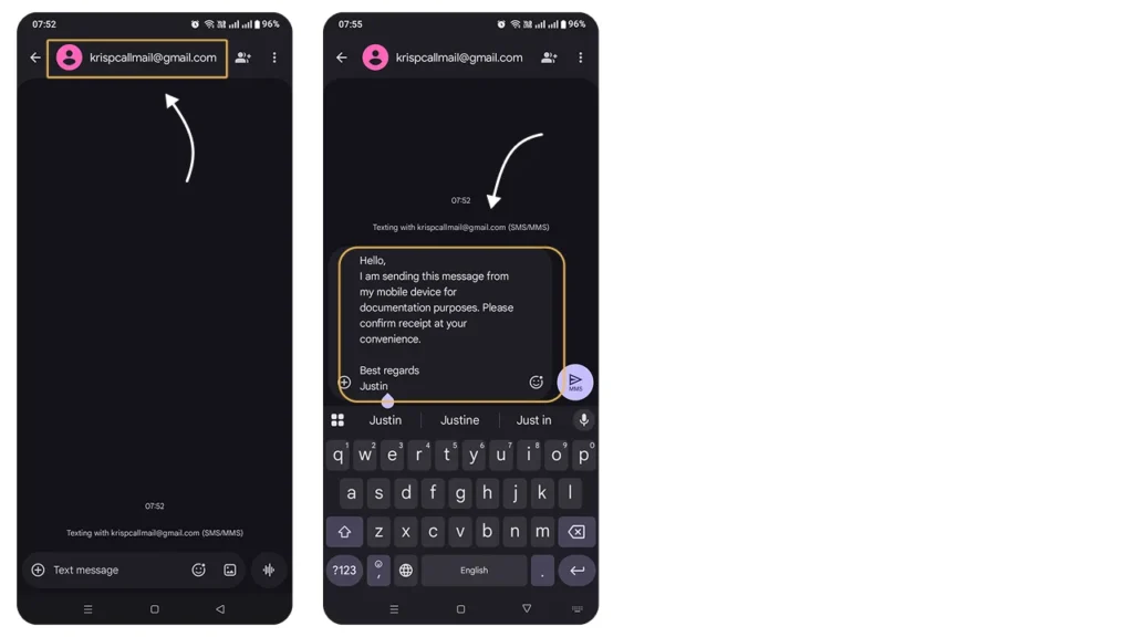 How to send text to email-Using android Phones1
