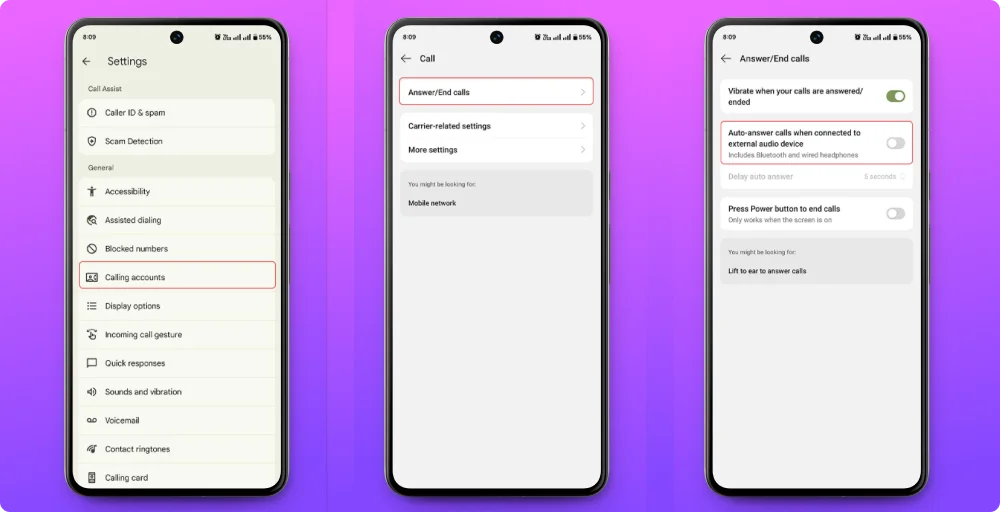 How to turn on automatic answer on android2