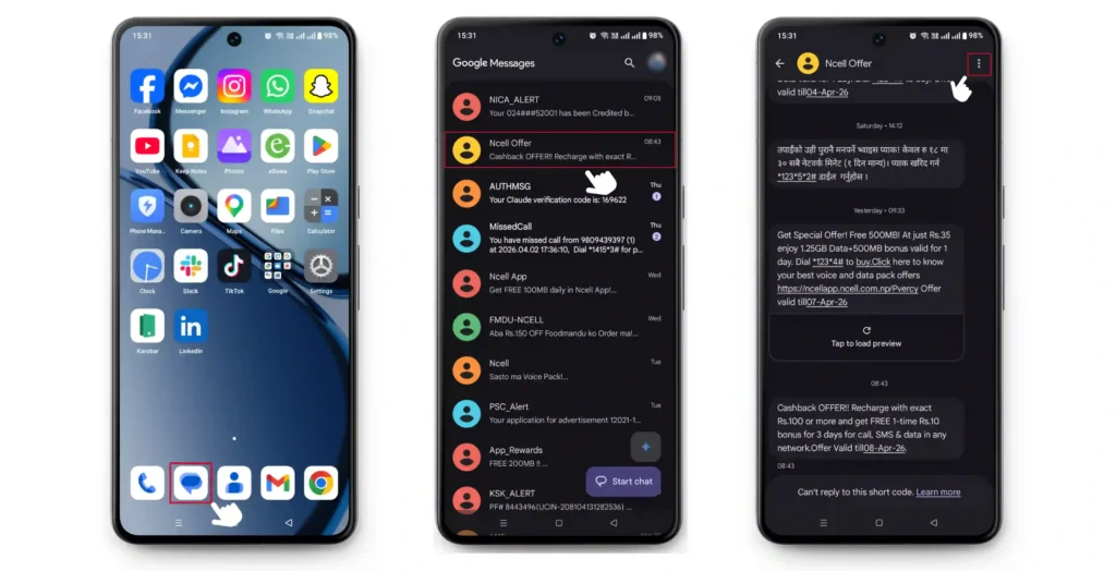block a number on Google Messages 1.1