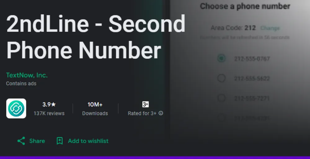 2ndLine virtual phone number app for Android and iOS