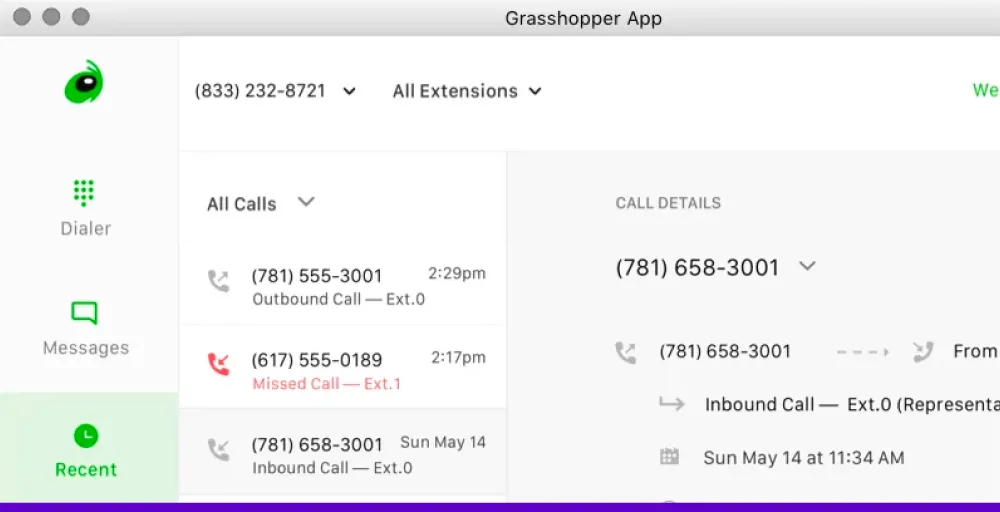Grasshopper virtual phone system with second line features