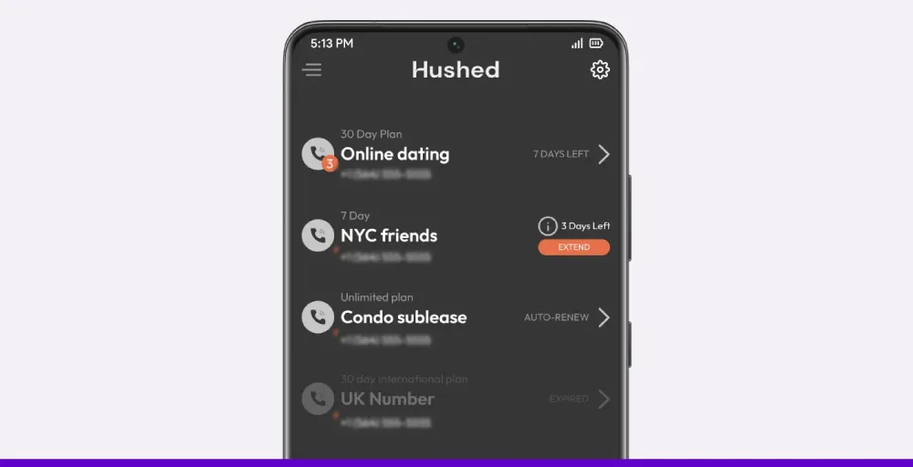 Hushed private second number app for secure calls and texts